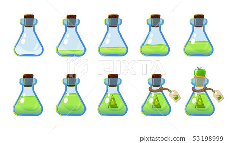 Set of different states of bottle with green 53198999