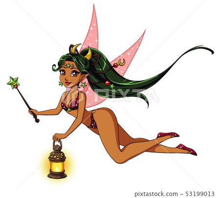 Pretty cartoon fairy holding lantern and magic 53199013