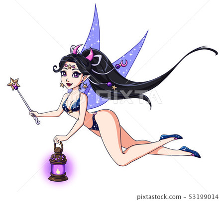 Pretty cartoon fairy holding lantern and magic 53199014