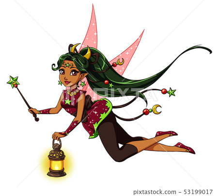 Pretty cartoon fairy holding lantern and magic 53199017