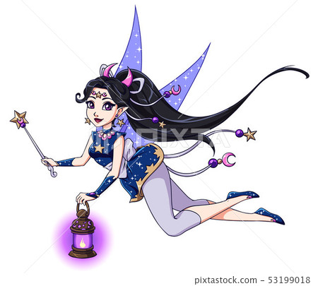 Pretty cartoon fairy holding lantern and magic 53199018