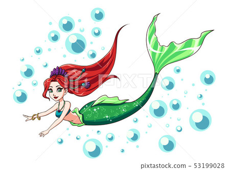 Cute swimming mermaid vector design. Cartoon girl 53199028