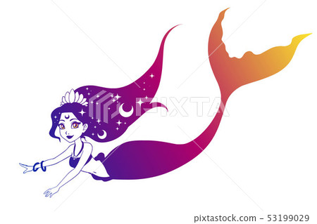 Cute swimming mermaid vector design. Contour hand 53199029