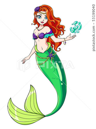Cute mermaid vector design. Girl with red hair and Cute mermaid vector design. Girl with red hair and 53199040