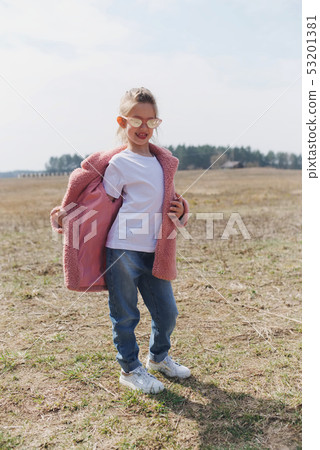 cute little girl with red coat cute little girl with red coat 53201381