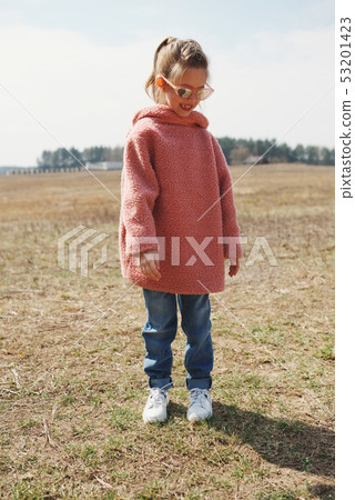 cute little girl with red coat cute little girl with red coat 53201423