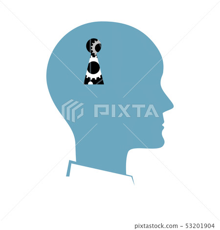 Vector silhouette of human head with a key hole. NLP or Neuro-Linguistic Programming concept 53201904