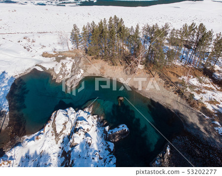 Aerial view of winter blue lakes 53202277