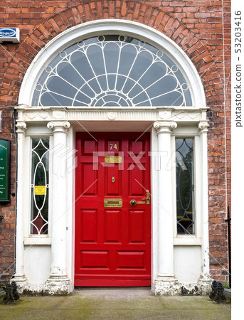 colourful Georgian door in Dublin city, Merrion Square, Ireland 53203416