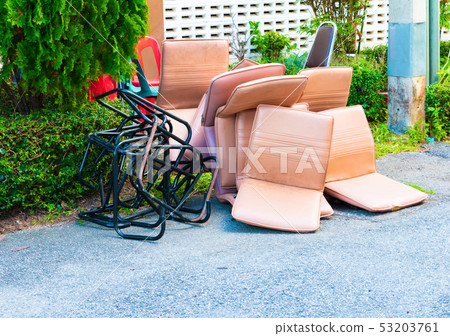 office chair leather brown old damage dirty heap 53203761