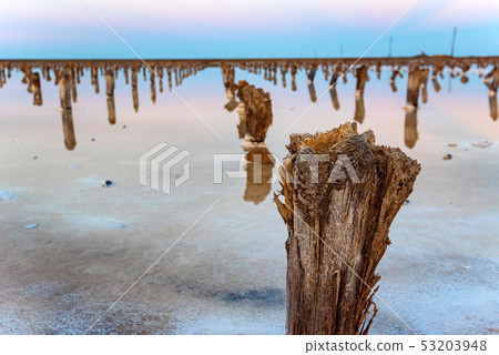 Beautiful view of salt lake Baskunchak in Astrakhan region, Russia 53203948