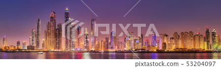 Dubai Marina bay view from Palm Jumeirah, UAE 53204097