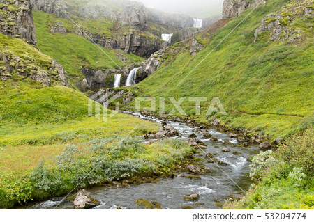 Klifbrekkufossar falls in summer season view, Klifbrekkufossar falls in summer season view, 53204774