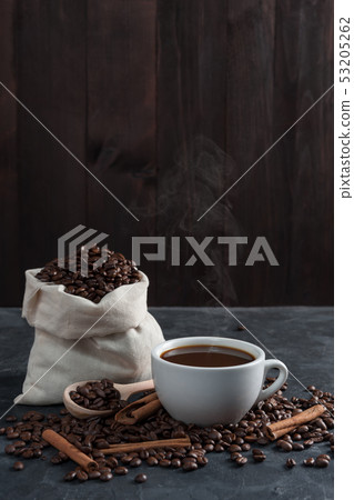 Morning with aromatic black coffee 53205262