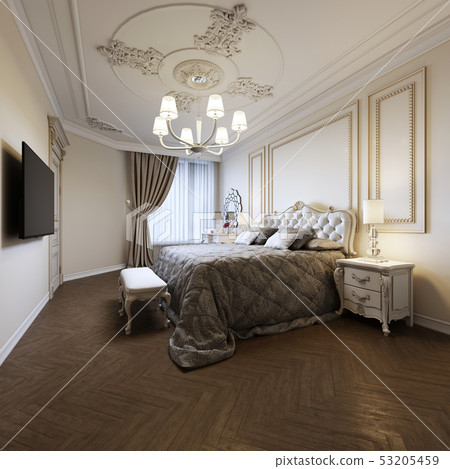Luxurious bedroom with bed and bedside tables and Luxurious bedroom with bed and bedside tables and 53205459