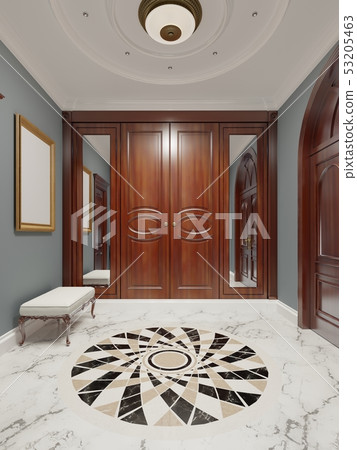 The luxurious apartment hall in a classic style The luxurious apartment hall in a classic style 53205463