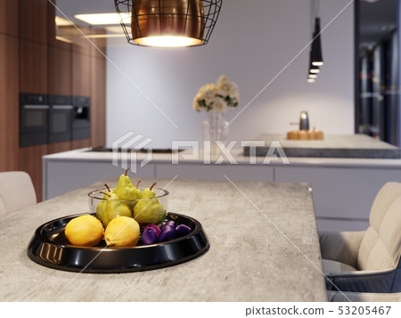Fruits on the concrete worktop of a modern Fruits on the concrete worktop of a modern 53205467