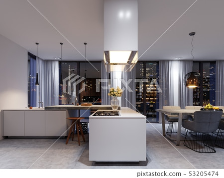 Luxury kitchen interior with a concrete isle, Luxury kitchen interior with a concrete isle, 53205474