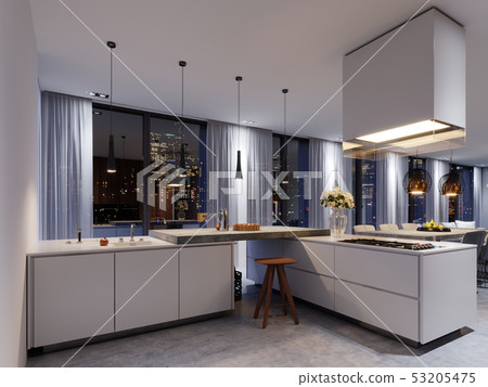 White luxury kitchen in contemporary house White luxury kitchen in contemporary house 53205475