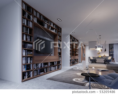 Spacious living room with huge sofa in a luxury 53205486