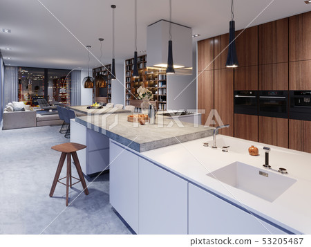 white modern design kitchen with lamp 53205487