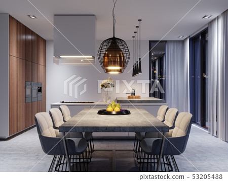 A large dining table with a concrete worktop, 53205488