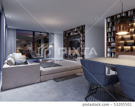 Spacious living room with huge sofa in a luxury 53205501