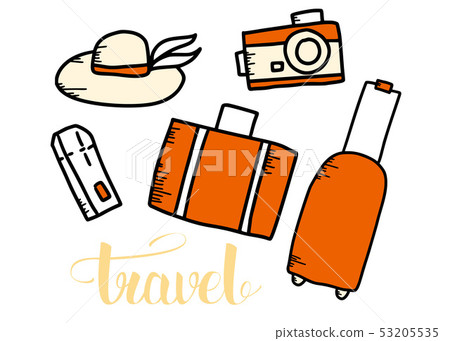 Set of travel doodle symbols in vector. 53205535
