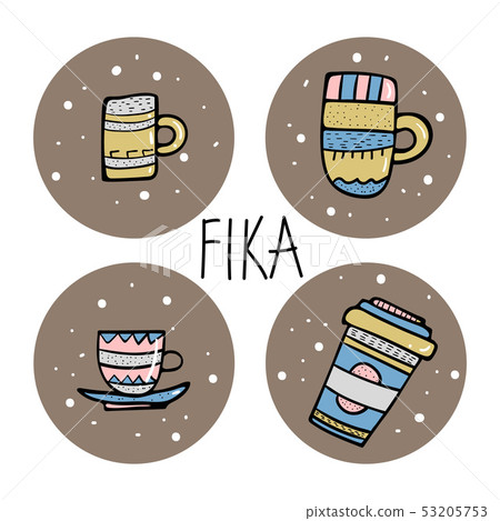 Fika concept. Lettering with coffee mugs. 53205753