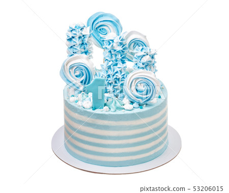 Blue marshmallow and cream cake for a little boy's birthday. Blue marshmallow and cream cake for a little boy's birthday. 53206015