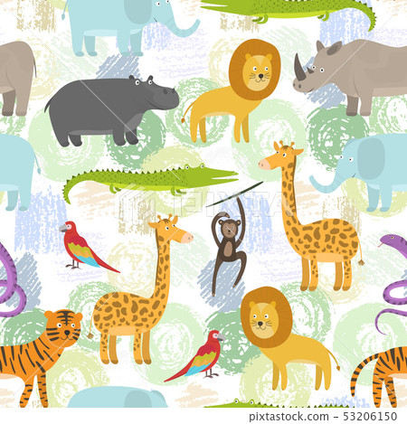 Childish pattern with color cartoon jungle animals Childish pattern with color cartoon jungle animals 53206150