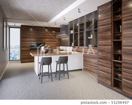 kitchen island with two chairs