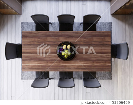 top view over dining table in dining room. ceramic top view over dining table in dining room. ceramic 53206499