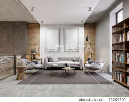 open space zone apartment with sofa and armchair 53206501