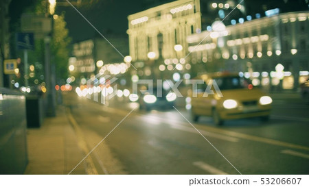 Blurred Tverskaya street traffic in the centre on Moscow in the evening 53206607