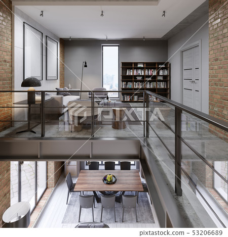Storied loft two-level apartment with couch, 53206689