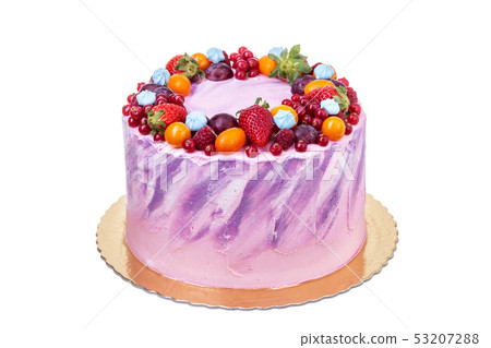 Decorative fruit cake for a holiday woman. Decorative fruit cake for a holiday woman. 53207288