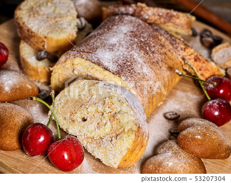 Cookies heart shape, sand rolled biscuit and cinnamon stick 53207304