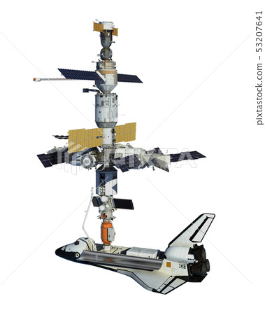 Space Shuttle And Space Station Isolated On White Background 53207641