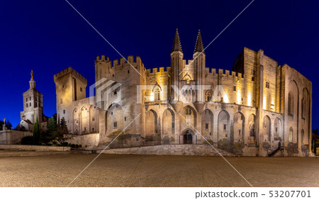 Avignon. Provence. Panorama of the papal palace at night. Avignon. Provence. Panorama of the papal palace at night. 53207701