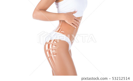 Female body with patterned lines and arrows on it, isolated on white. The concept of plastic surgery 53212514