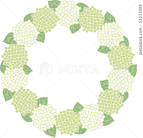 Illustration of green and white hydrangea wreath 53213989