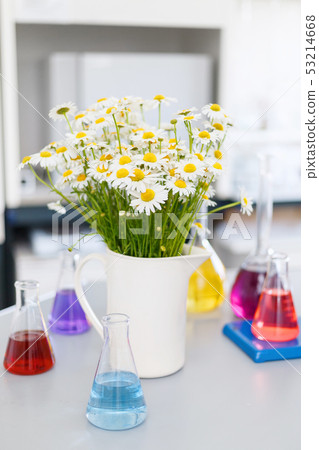 Chemical laboratory flask with blue purple-pink Chemical laboratory flask with blue purple-pink 53214668
