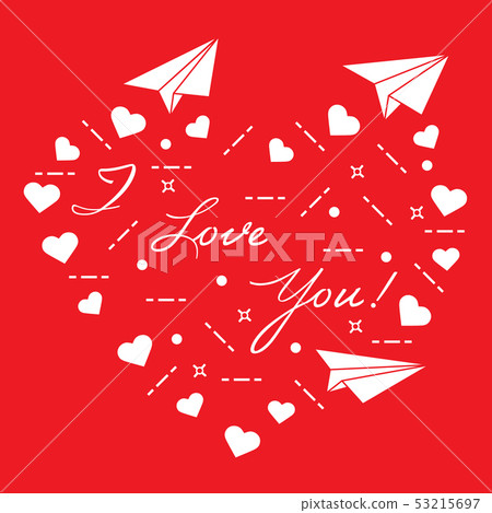 Paper airplane, hearts Valentine's Day. Paper airplane, hearts Valentine's Day. 53215697