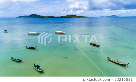 Aerial View of Thai traditional longtail fishing 53215881