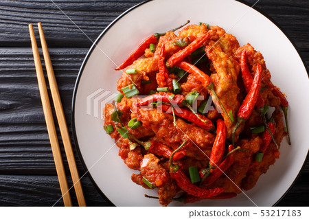 Chinese food chicken in Schezwan sauce close-up on Chinese food chicken in Schezwan sauce close-up on 53217183