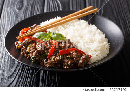 Traditional Thai Basil Beef, or Pad Gra Prow over 53217192