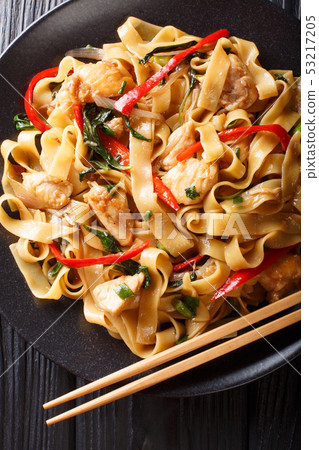 pad kee mao rice noodles with chicken, basil, pad kee mao rice noodles with chicken, basil, 53217205
