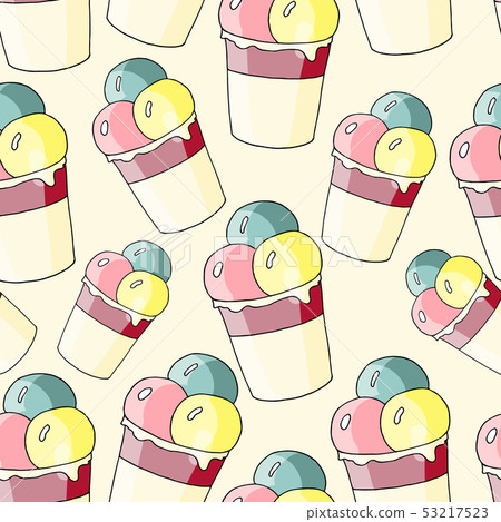 Seamless pattern with ice-cream on a light yellow 53217523