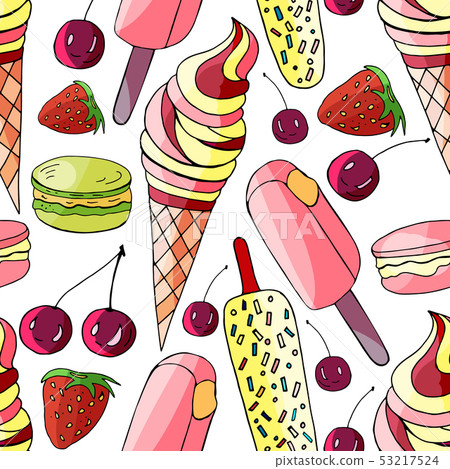 Seamless hand drawn summer pattern with ice-cream 53217524